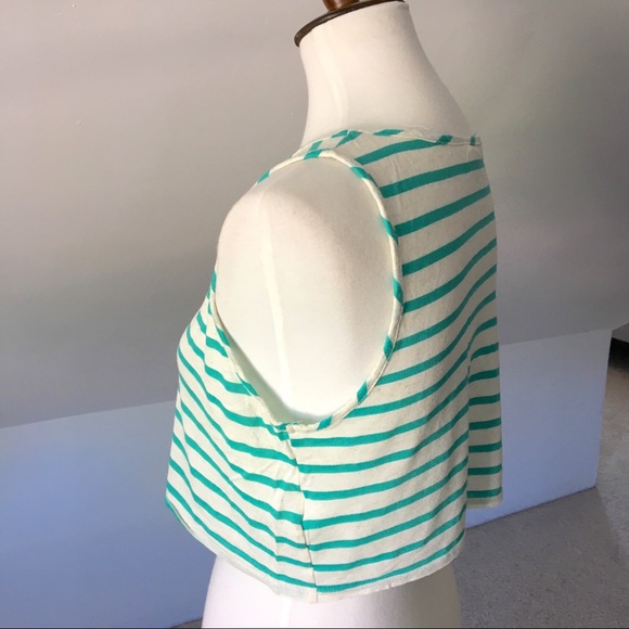 Teal Striped High Neck Flowy Crop Top Tank - Picture 4 of 8